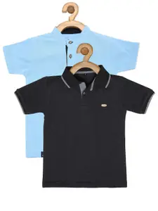 earth conscious Boys Pack Of 2 Regular Fit Blue & Black Polo Collar T-shirt
