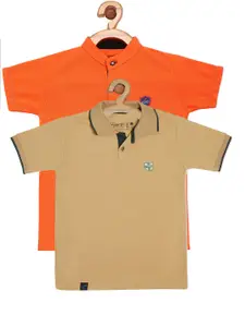 Earth conscious Boys Pack of 2 Orange  Polo Collar T-shirt