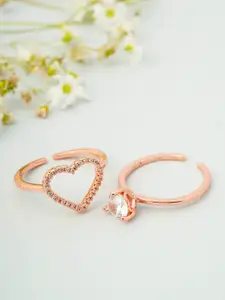 Ferosh Women Rose Gold-Toned Set of 2 Crystal Heart Rings
