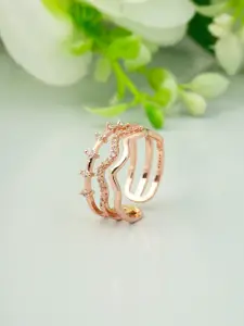Ferosh Rose Gold-Toned White Stone Studded Adjustable Finger Ring