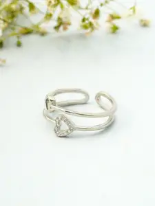 Ferosh Silver-Plated & White Stone-Studded Adjustable Finger Ring