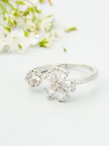 Ferosh Silver-Toned White Stone Studded Flower Ring