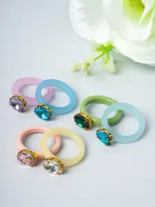Ferosh Women Set of 6 Multicoloured Crystal Rings