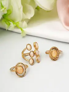 Ferosh Women Set of 3 Gold-Toned Stone-Studded Finger Rings