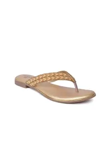 XE Looks Women Gold-Toned T-Strap Flats