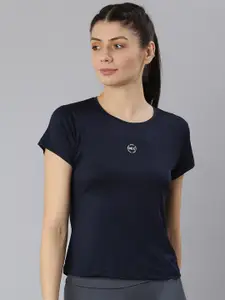 MKH Women Navy Blue Dri-FIT Crop Sports T-shirt