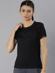 MKH Women Black Typography Dri-FIT  Polyester Round Neck Sports T-shirt