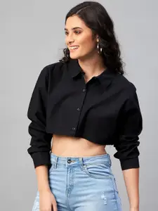 CHIMPAAANZEE Women Black Relaxed Pure Cotton Casual Shirt