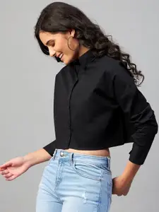 CHIMPAAANZEE Women Black Boxy Solid Casual Shirt