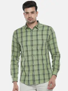 BYFORD by Pantaloons Men Olive Green Slim Fit Tartan Checked Cotton Casual Shirt