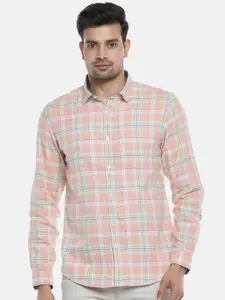 BYFORD by Pantaloons Men Pink Slim Fit Tartan Checked Cotton Casual Shirt