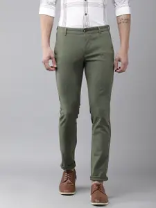 Arrow Sport Men Olive Green Original Slim Fit Mid-Rise Plain Woven Flat-Front Trousers