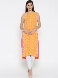 Rangriti Women Orange & White Printed A-Line Kurta