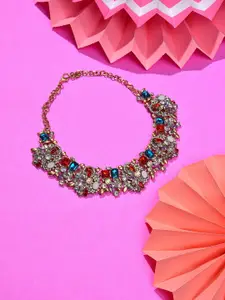 SOHI Silver-Toned & Navy Blue Gold-Plated Necklace