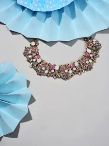 SOHI Gold-Toned & White Silver-Plated Necklace