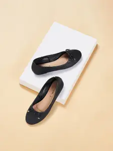 Forever Glam by Pantaloons Women Black Textured Ballerinas with Bows Flats