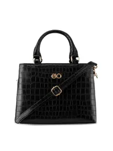 E2O Women Black Textured PU Structured Handbag