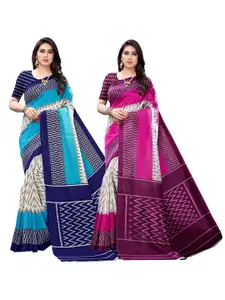 AADVIKA Pack of 2 Women Blue & Purple Geometric Printed Sarees