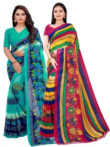 Florence Green & Yellow Set of 2 Pure Georgette Saree