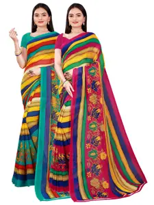 Florence Green & Yellow Set of 2 Pure Georgette Saree