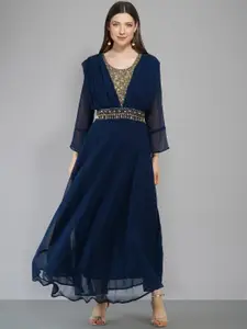 Ziva Fashion Embellished Bell Sleeves Beads & Stones Fit & Flare Maxi Ethnic Dress