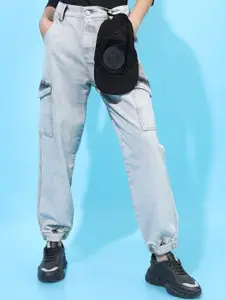 Tokyo Talkies Women Grey Jogger Mildly Distressed Heavy Fade Jeans