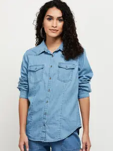max Women Blue Pure Cotton Casual Shirt