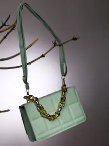 HAUTE SAUCE by  Campus Sutra HAUTE SAUCE by Campus Sutra Green Textured PU Structured Handbag