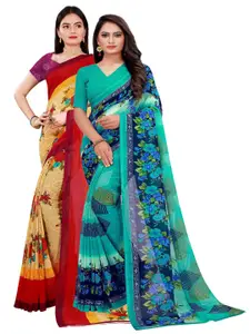 Florence Green & Beige Set of 2 Pure Georgette Printed Saree