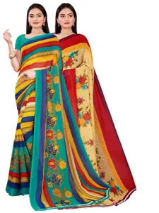 Florence Pack Of 2 Women Multicolor Printed Pure Georgette Saree With Unstithed Blouse