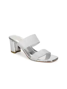 Truffle Collection Silver-Toned Embellished PU Block Heels