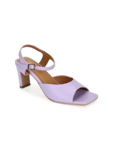 Truffle Collection Purple PU Block Heels with Buckles