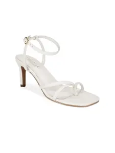 Truffle Collection White PU Party Sandals with Buckle Heels