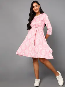 AHIKA Pink & pink diamond Floral Dress