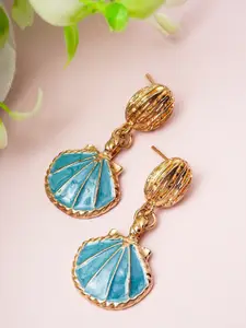 Ferosh Women Gold-Toned & Blue Sea Shell Shaped Drop Earrings