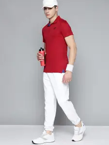 Reebok Men Red Brand Logo Printed Polo Collar Speedwick T-shirt