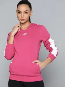 Reebok Classic Women Fuchsia Brand Logo Printed Hooded Sweatshirt