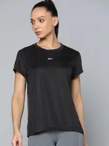 Reebok Women Black Commercial Solid Workout T-Shirt