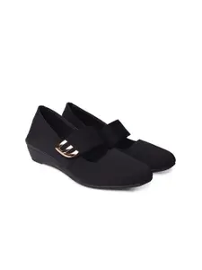 XE Looks Black Wedge Mary Janes with Buckles