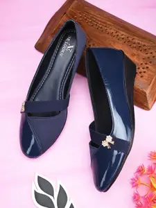 XE Looks Navy Blue Solid Wedge Mary Janes
