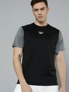 Reebok Men Black & Grey Brand Logo Speedwick T-shirt