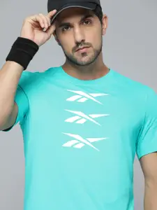 Reebok Classic Men Blue & White Brand Logo Printed Pure Cotton T-shirt