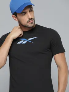 Reebok Men Black Brand Logo Printed Speedwick T-shirt