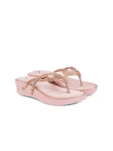 XE Looks Women Peach-Coloured Embellished Wedge Sandals