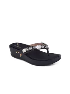 XE Looks Black Embellished Wedge Sandals