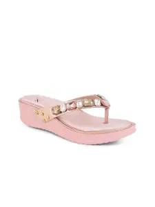XE Looks Peach-Coloured Embellished Sandals