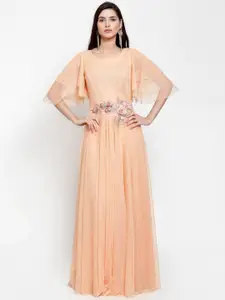 Just Wow Peach-Coloured Embellished Net Maxi Dress