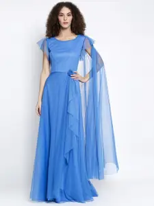Just Wow Blue Net Maxi Dress