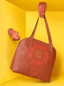 EUME Women Red Printed Structured Synthetic Leather Handbag