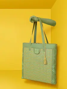 EUME Women Green Textured Oversized Synthetic Leather Handbag